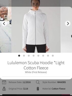 Lululemon White Scuba Hoodie - Full Zip Full length!! Size 4
